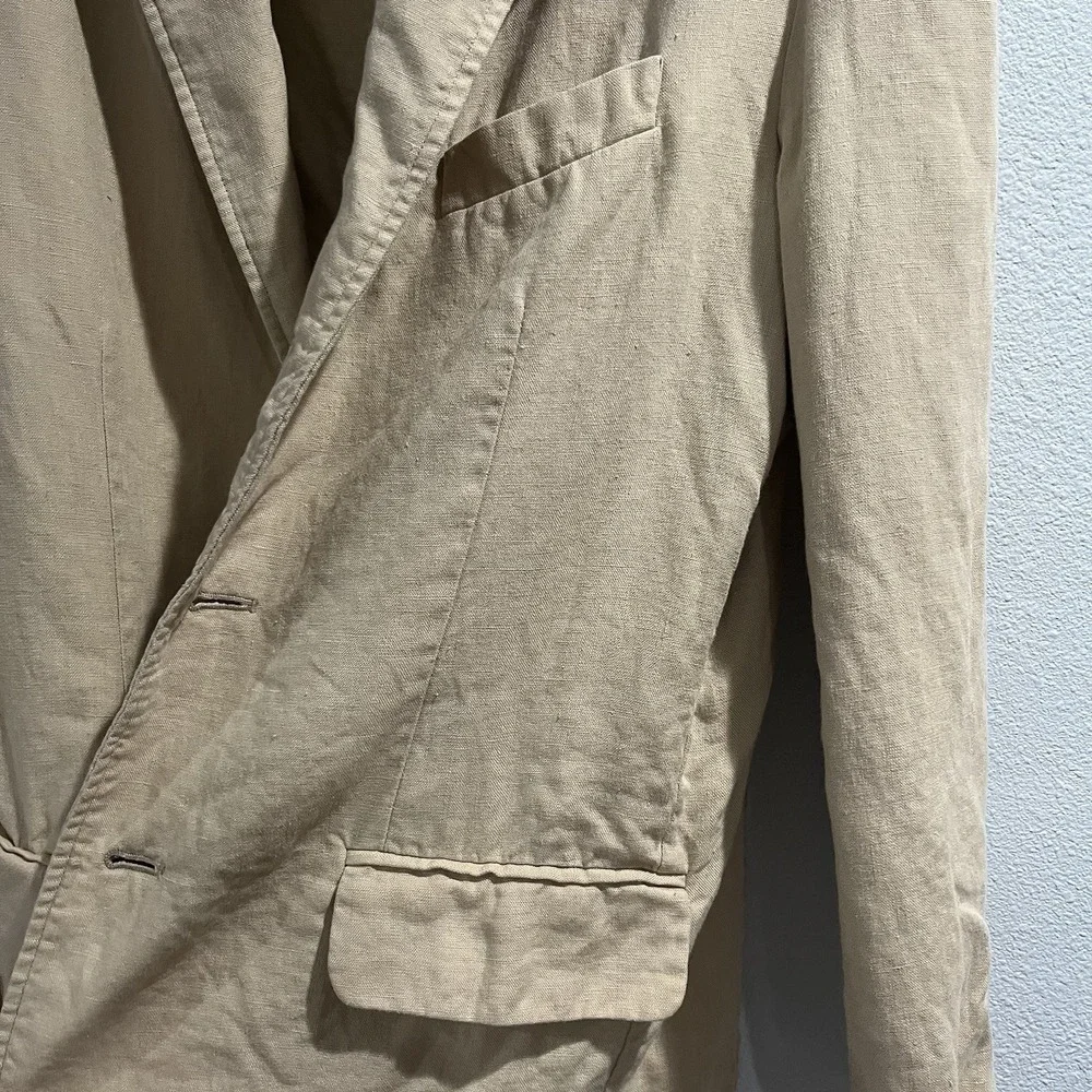 Polo Ralph Lauren Vintage 100% Linen Unstructured Blazer Jacket Sz L 42R Tan EUC